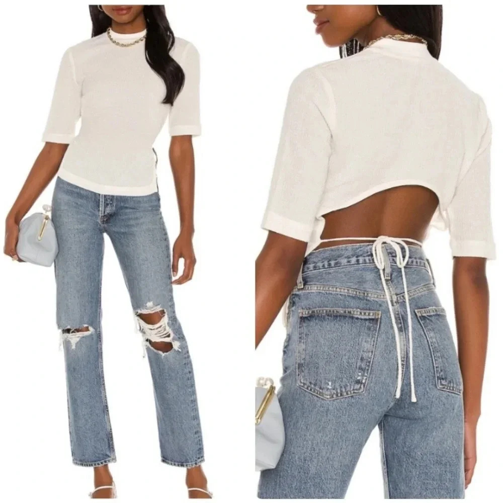 Song of Style White Back-Tie Ribbed Crop Top